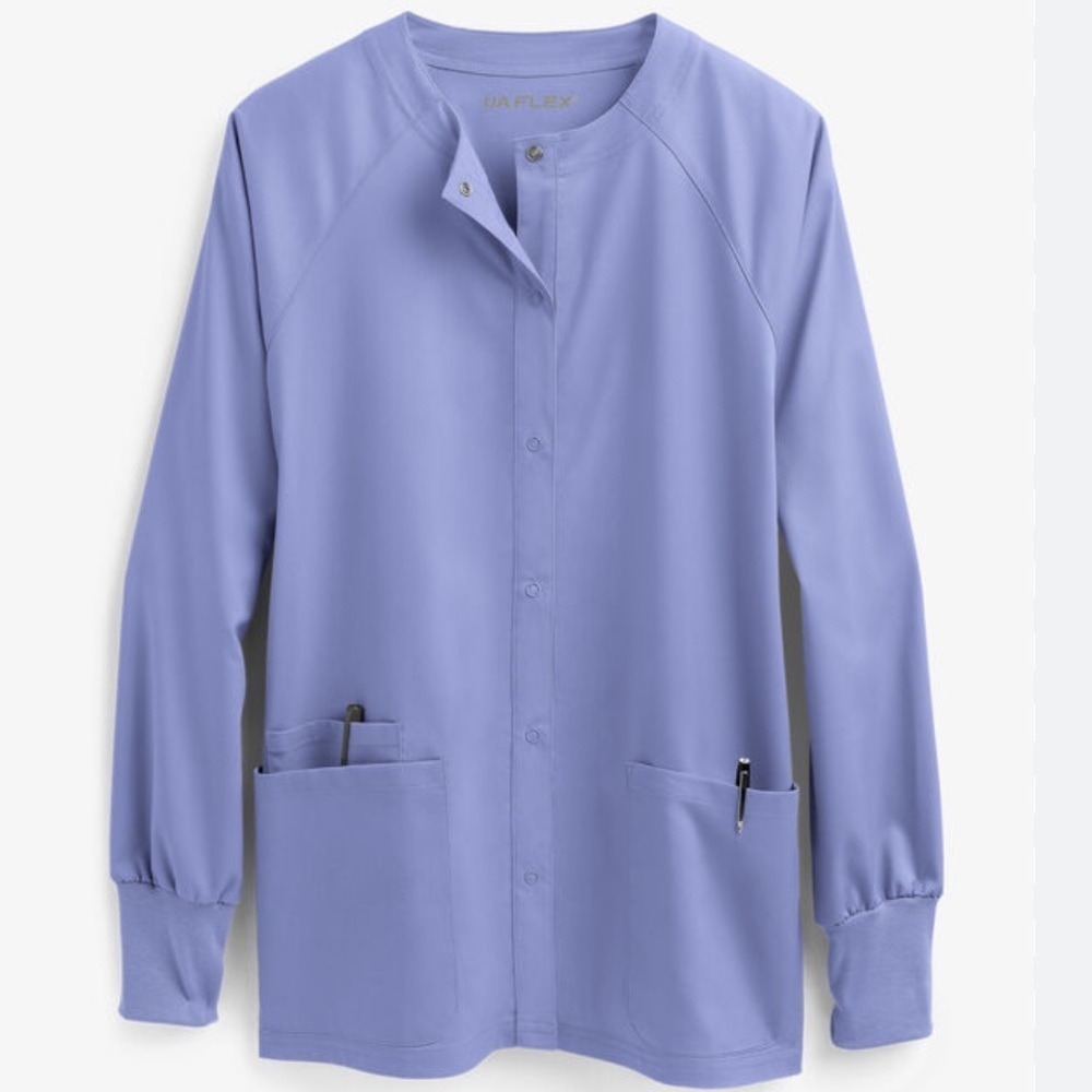 UA FLEX2 WOMEN'S 3-POCKET LONG SLEEVE STRETCH SCRUB JACKET Ceil Blue Size Small